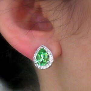 🔥 Pear Cut Blue Green Crystal CZ Teardrop Stud Earring for Women, HA4480